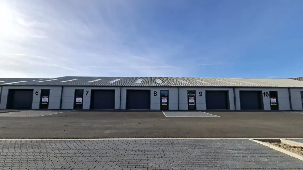 Exterior view of newly constructed Units 6 to 10 at Cosgrove Industrial Estate, Tolleshunt Major, Essex.
